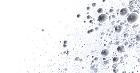 White background with many grey bubbles. Perfect for cosmetic or science visuals.