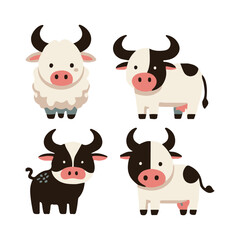 simple ox set vector style with white background