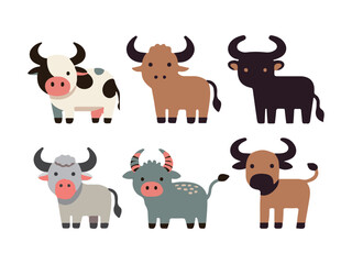 simple ox set vector style with white background