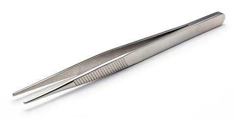 Stainless Steel Tweezers on White Background