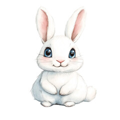 Fototapeta premium Adorable White Bunny Sitting Sweetly Happy Easter Bunny