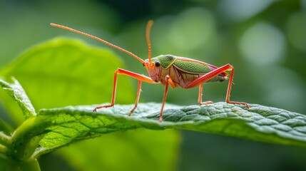 Fototapeta premium Al generated illustration of a macro of an insect perched on a leaf 