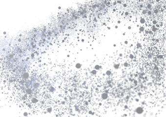 Swirling grey particles on white background. Ideal for backgrounds, overlays, and digital art.