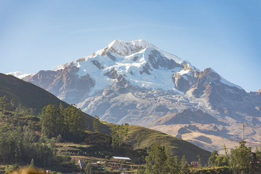 panoramic view of mountain Ancohuma the third highest mountain in Bolivia in the andes mountain range a perfect place to mountaineering and hike