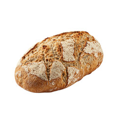 Rustic ciabatta loaf with flour dusting airy interior on white background