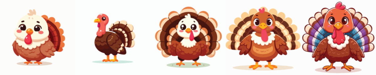 vector set of adorable turkeys