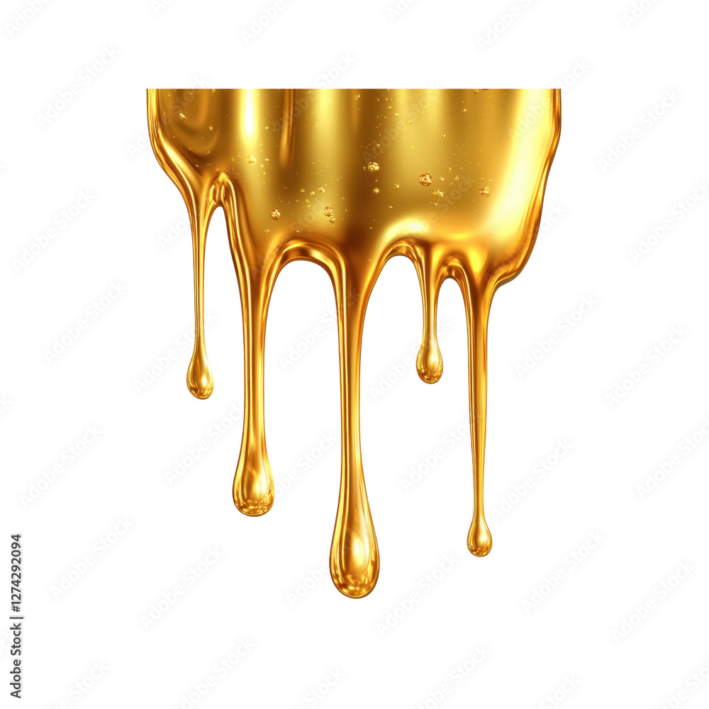Poster golden liquid dripping against a transparent background. creating a shiny and luxurious visual effec