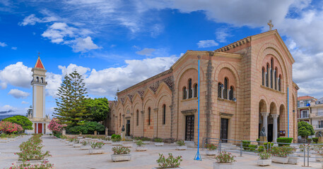 View of the Dionysios Church in the town of Zakynthos, the capital of Zakynthos,  a Greek island in the Ionian Sea.