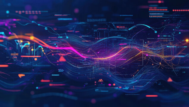 Big data technology Data science analysing artificial intelligence generative AI deep learning machine learning algorithm Neural flow network analytics innovation abstract futuristic. 3d rendering
