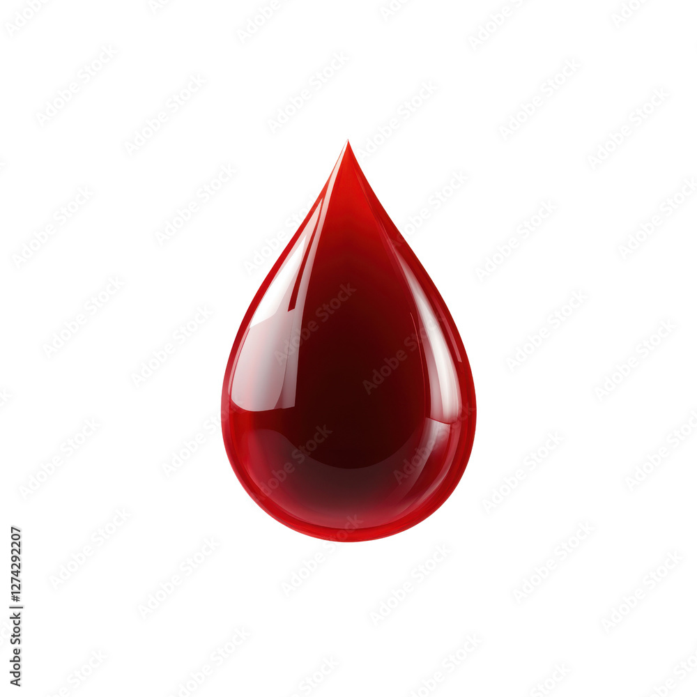 Poster image of a glossy drop of red paint isolated on a transparent background. ideal for design projects 