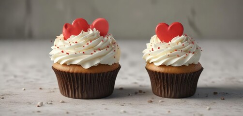 Cupcake with buttercream frosting and heart-shaped toppings, toppings, party, dessert