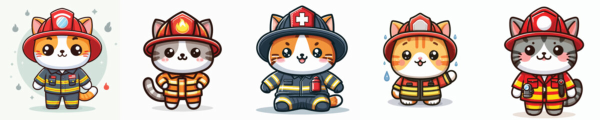 vector of adorable cats wearing firefighter costumes