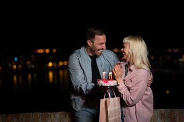 Couple celebrate anniversary in the night.