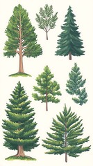 Fototapeta premium Evergreen trees, forest, nature, illustration, design
