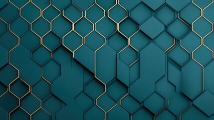 Fototapeta premium Teal gold hexagon pattern background