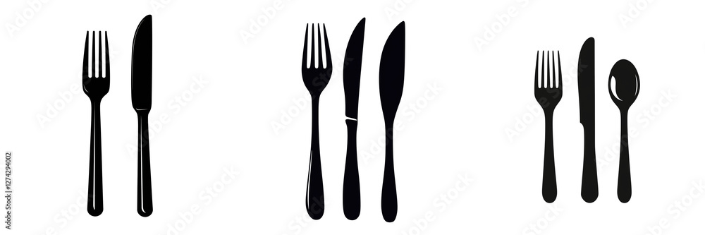 Wall mural Set of a silhouette of a knife and fork, isolated on a transparent background.