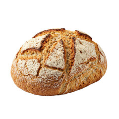 Rustic soda bread loaf with cracked crust and flour dusting on white background