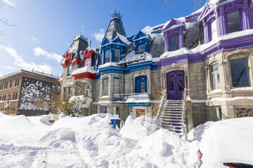 Winter storm in Le Plateau-Mont-Royal , Montreal, Canada
