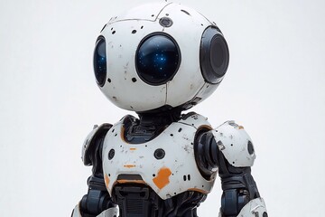 Realistic photo of a robot on a white background, top part