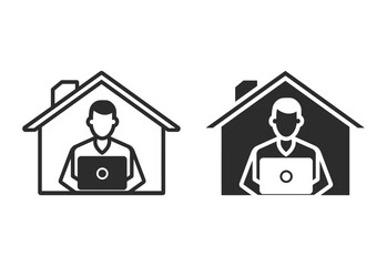 Minimalist Line Art Logo of Remote Work in House icon silhouette