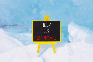 Help us improve symbol. Concept words Help us improve on beautiful black yellow blackboard....
