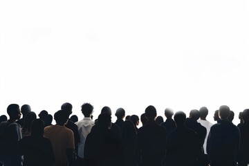 Big crowd of diverse people in dark clothes isolated on white background. Neural network ai generated