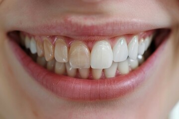 Fototapeta premium Teeth before and after whitening. Dental care concept. Neural network ai generated