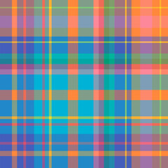 Seamless pattern with magical blue, orange and yellow colors for plaid, fabric, textile, clothes, tablecloth and other things. Vector image.