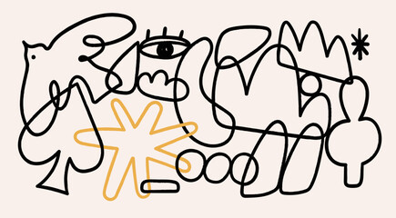 Various doodle outline shapes, curves, lines. Abstract contemporary, unique, trendy style. Hand drawn modern Vector illustration. Sticker, logo, icon, poster, wallpaper, textile print template