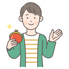 人物_線画03_財布を持って案内する男性_ol