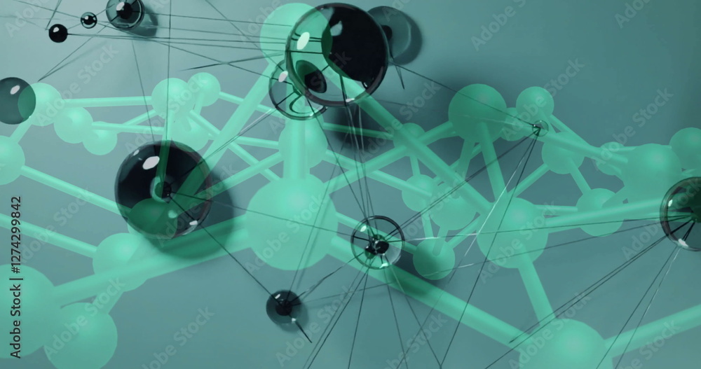 Poster abstract network of interconnected spheres and lines, scientific data image