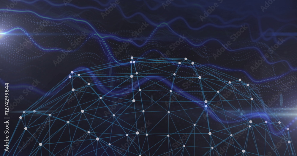 Poster network of connections and data processing image over abstract dark background