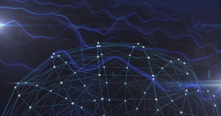 Network of connections and data processing image over abstract dark background