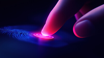 Futuristic Finger Touching Neon Digital Interface with Glowing Ripples