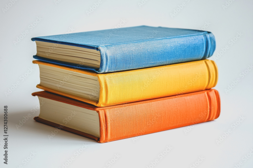 Poster stack of assorted books on a wooden table with a cozy reading nook in the background