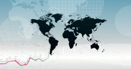 Image of digital data processing over world map