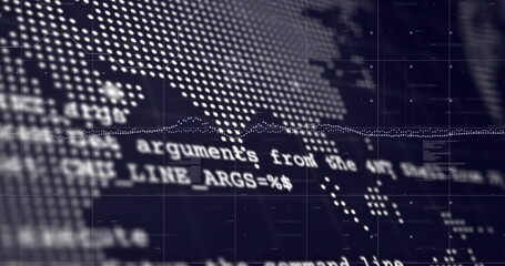 Digital world map and data points image over JP Software text