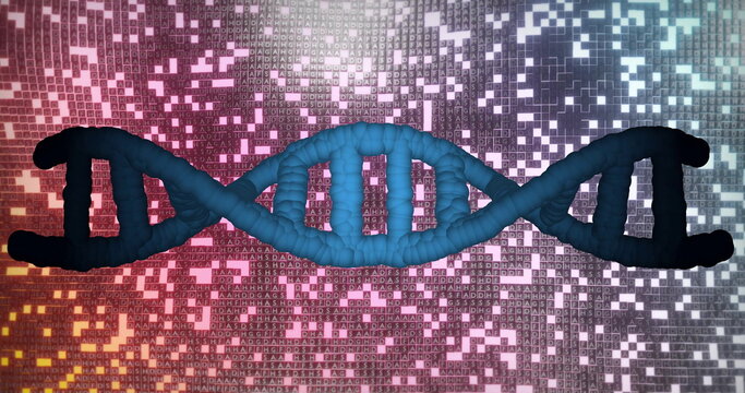 DNA strand and binary coding, scientific data processing image