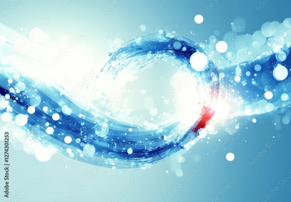 Aufkleber abstract flowing wave with vibrant blue tones and luminous bubbles creating a sense of motion and en