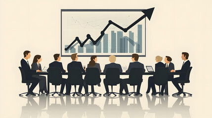 Fototapeta premium A flat vector illustration of business people sitting around a table with laptops and papers 