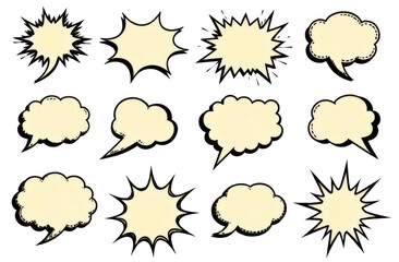 Designer illustration. Collection of yellow speech bubbles in png format.