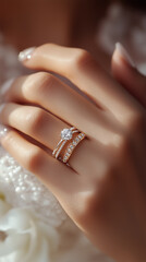 Elegant Diamond Ring on Hand with Soft Focus Background for Bridal and Jewelry Themes