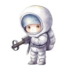 watercolors Cute astronaut warrior military holding sniper