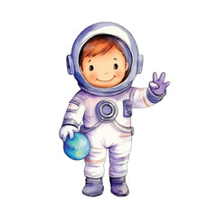 watercolors Cute astronaut with peace hand illustration 