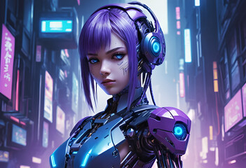 
female robot with purple style