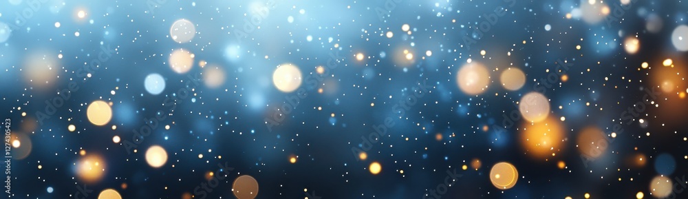 Poster beautiful soft bokeh lights on blue background with gentle sparkles creating a magical and dreamy at