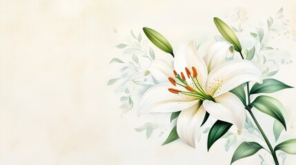 Obraz premium An artistic hand-drawn lily flower with soft pencil strokes and a subtle textured paper background, evoking a calming and elegant mood.