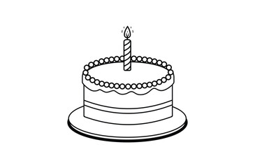 Minimalist Line Art of a Birthday Cake with Candle