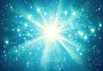 Fototapeta premium Bright Stellar Explosion with Radiant Light Beams and Sparkling Stars Against a Deep Blue Background for Cosmic and Space Themes