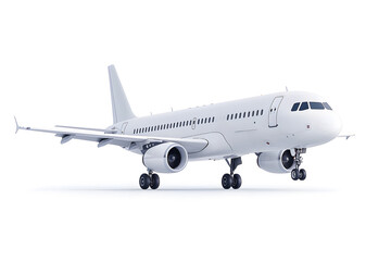 Obraz premium Flying passenger airplane. A white jet plane Isolated on white background